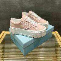 European station triangle standard thick-soled canvas shoes pradaˉ women 2023 lace-up increased muffin bottom biscuit shoes casual white shoes tide