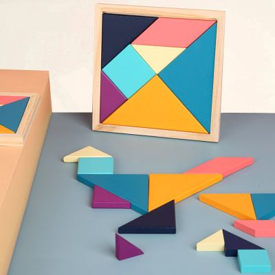 【LZ】▤﹉  3D Wooden Jigsaw Puzzle Toy Math Game Geometric Shape Puzzles Wood Tangram Early Education Toys for Kids Children