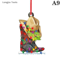 Longjia Tools รองเท้าบูทหมวกคู่รักคาวบอยสาวม้าคาวบอยไฟสายแบบตะวันตก2D รถแบนกระจกมองหลังเครื่องประดับต้นคริสต์มาส