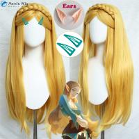 Anime Long Princess Cosplay Wig Golden Blonde Braided Cosplay Princess Zelda Cosplay Wig Ears Heat Resistant Wigs   Wig Cap