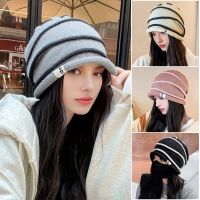 【YD】 Heap Hat Womens and Set Korean Knitted Warm Large Loose Tongue