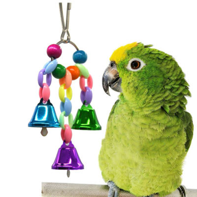 ที่มีสีสันระฆังนกแก้วของเล่นอุปกรณ์นกสำหรับของเล่นสัตว์เลี้ยงแกว่งยืน budgie นกแก้วกรงแอฟริกันสีเทา Voyage เกมซ่อนจอด