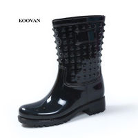 Koovan Rain BOOTS 2023แฟชั่น rivets ผู้หญิงที่มีสีสัน Rain BOOTS WARM Non-SLIP Rain BOOTS สำหรับผู้หญิงใหม่สินค้าโปรโมชั่น ~