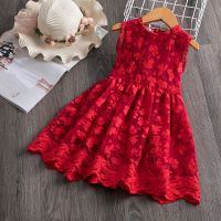 Flower Lace Baby Summer Dresses for Girls Sleeveless 2-6 Yrs Children Casual Clothing Red New Year Party Kids Dress  by Hs2023