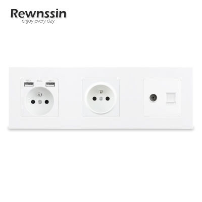 Multi-Function Wall-Mounted 3 Way Power Board,FR Socket With Dual Charge USB LED Indicator,HD HDMI Data USB,TV RJ45 Net Outlet