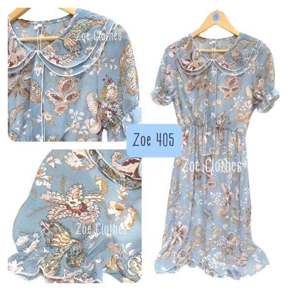 zoe-clothes-เดรสพร้อมจัดส่ง-เนื้อผ้าชีฟอง-คอบัว-ผูกโบ-แขนสั้น-ทรงตุ๊กตา-ปลายจั๊ม-zoe-405-มีซับใน