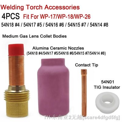 hk▤✈✺  4Pcs TIG Welding Torch 54N18/54N17/54N16/54N15/54N14 Nozzles Collet MEDIUM Gas PTA WP17 WP18 WP26