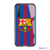 UCUC เคสโทรศัพท์เคสสำหรับ Realme 6 กรณีRealme Narzoแก้วโทรศัพท์มือถือกรณีหรูหราฟุตบอลคลับโลโก้ตรากรณีกระจกนิรภัยปลอกป้องกันกลับกันกระแทกปก