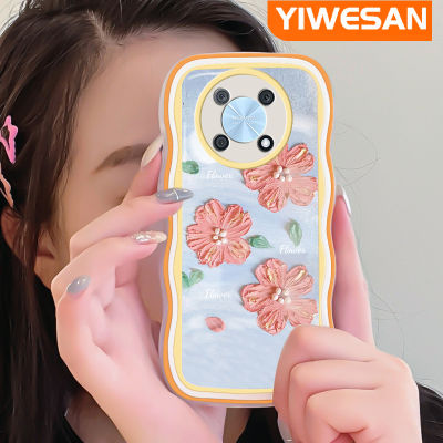 Jlingji เคสสำหรับ Huawei Nova เคส Y90มุกแวววาวส้มชมพูดอกไม้มีขอบสีนิ่มกันกระแทกแบบใสเคสมือถือเคสโทรศัพท์ปกป้องทนทานต่อรอยขีดข่วน