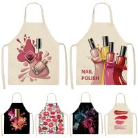 Nail Polish Lipstick Kitchen Cotton Linen Apron Bib Home Cleaning Apron Ladies Home Cooking Picnic Aprons