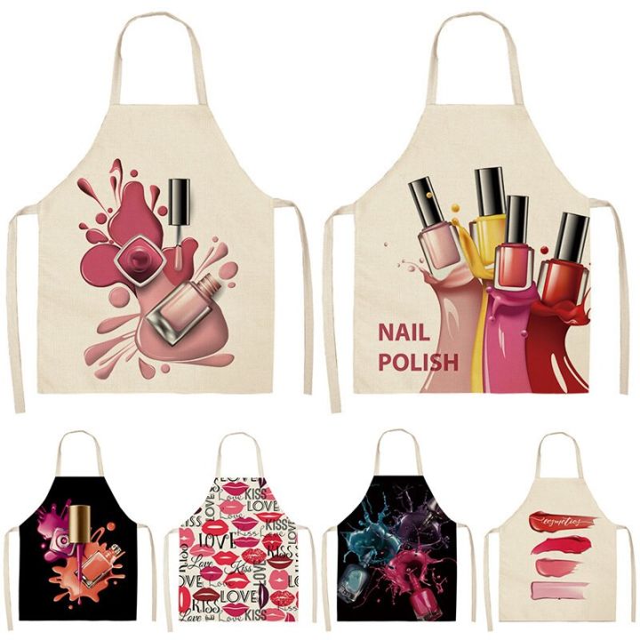 nail-polish-lipstick-kitchen-cotton-linen-apron-bib-home-cleaning-apron-ladies-home-cooking-picnic-aprons