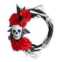 Halloween Wreaths for Front Door Skull and Skeleton Rose Garland for Front Door Creepy Home Party Decor for Mantels Stairs Fireplaces Walls Doors original