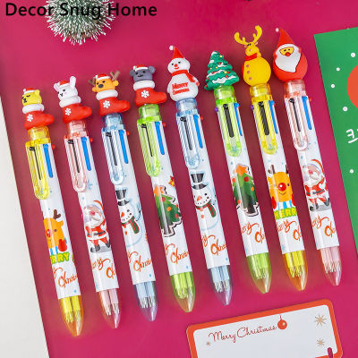 【Free Shipping】ของขวัญเครื่องเขียนสำหรับเด็กลายซานตาคลอสปากกามาร์กเกอร์6สีปากกาลูกลื่นลายคริสต์มาสน่ารักหลากสี