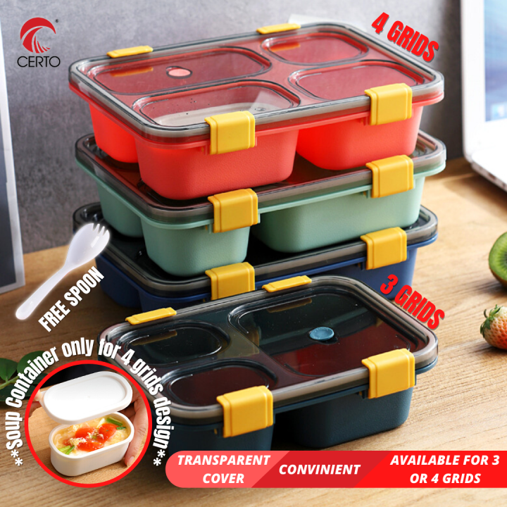 1pc Two Layers Bento Box With 3/4 Grids, Spoon, Fork And Soup Box,  Microwavable, Suitable For Office And Picnic Lunch Box