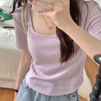 chuuchop_พร้อมส่ง(C7792)✨??‍♀️?Cleo basic tee เสื้อยืดครอปคอเหลี่ยม มี7สี