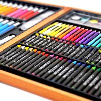 150 Pieces Kids Deluxe Artist Drawing Painting Set Portable Wooden Case with Oil Pass Crayons Colored Pencils Marker