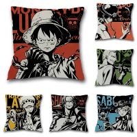 【CW】 Funda de almohada piel melocotón Anime japonés funda 45x45cm dibujos animados Luffy Zorro decoración del hogar para sofá