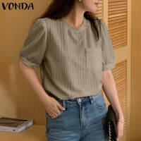 MASHYCHIC VONDA เสื้อแขนพองเสื้อยืดคอกลมเสื้อหนาผู้หญิงแบบมินิมอล (ลายดอกไม้เกาหลี)