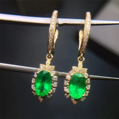 Fine Jewelry 925 Sterling Silver Natural Gemstone Emerald Female Earrings Eardrop Exquisite Support Detection