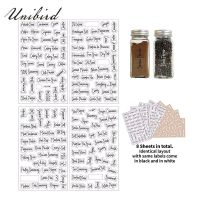 Unibird 274Pcs/Set Kitchen Spice Lable Stickers Waterproof Food Identical Layout for Seasoning Bottle Jars