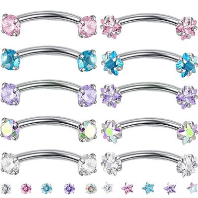 Crystal Eyebrow Piercing Curved Barbell Daith Stud Earring Helix Jewelry Rook Cartilage Tragus Earrings Eyebrow Ring Labret Stud Cables Converters