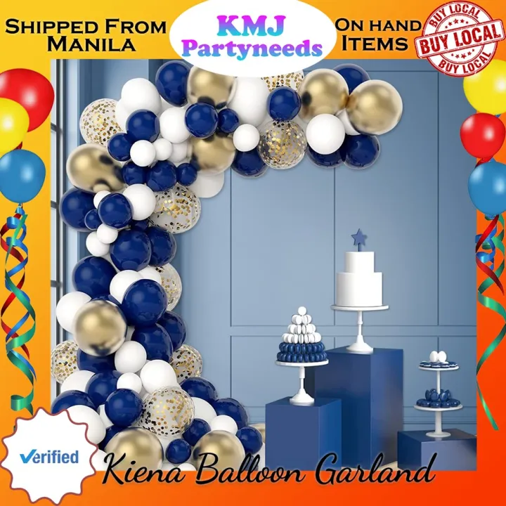 Kiena Navy Blue And Gold Balloons Arch Garland Kit Royal Blue Gold White Balloons Party