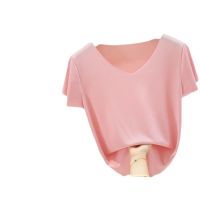 [COD] 2022 summer new ice silk top cool and comfortable fashion V-neck thin section loose all-match bottoming T-shirt