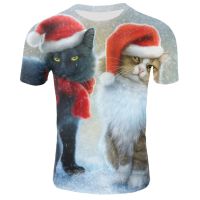 2023 NEW Summer Children T-Shirts Fashion 3D Cat Christmas Snow Rose Tshirt Animal Print Girls Boys Short Sleeve Cute Baby T Shirts 4-13Y