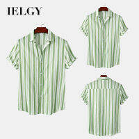 IELGY เสื้อแขนสั้นลายขวางของผู้ชาย,เสื้อสไตล์วรรณกรรมที่เรียบง่ายและสดใส