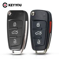 KEYYOU ปุ่ม3/4พับได้,ซองใส่กุญแจพับได้มีปุ่ม HU66 Fob เคสสำหรับ Audi A3 A4 A6 A8 S6รถรีโมท TT ไม่มีการตัดกุญแจมีแง่ง