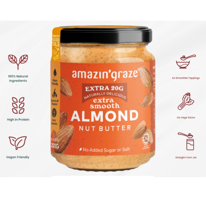 Amazin Graze Extra Smooth Almond Butter 200g Exp. 9 July 2023 Lazada