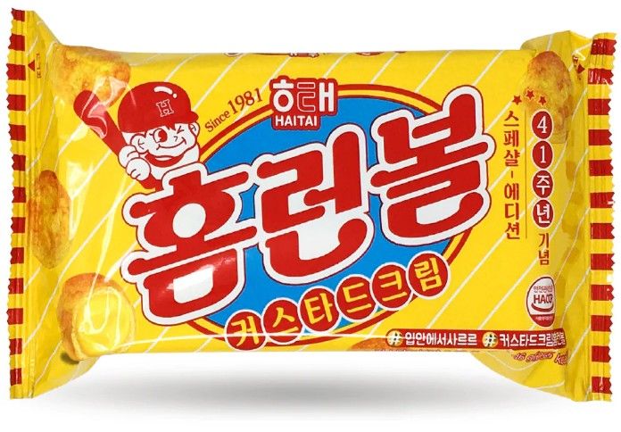 ขนมเกาหลี-ขนมแบคฮยอนทาน-ขนมโฮมรันบอลสอดไส้คัสตาร์ด-haitai-home-run-ball-custard-cream-46g