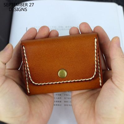 New Fashion Card Bag Coin Purses Women Vegetable Tanned Leather Handmade Luxury High Quality Men Retro Mini Wallets Money Pouch Card Holders
