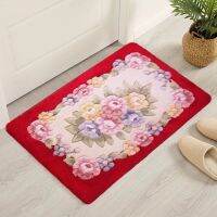 Bernicl Exquisite Rose Flower Decorative Floor Mat Pastoral Style Rectangle Non-slip Thickened Plush Toilet Door Absorbent Pad