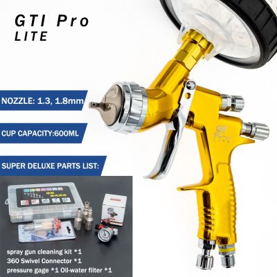 High Quality Spray Gun For Cars GTI Pro 1.3/1.8mm Nozzle Gold Painting Gun With Mixing Cup Water Based Air Spray Gun Airbrush