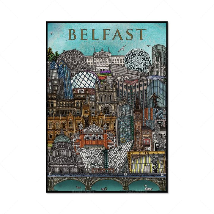 iconic-irish-city-posters-ของขวัญผ้าใบอาร์ตเดคโคจากดับลินเบลฟาสต์คอร์กและดัลเวย์