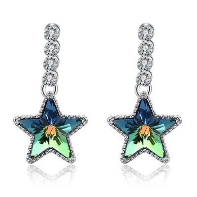 YINGRUIARNO Women Earring S925 Sterling Silver 2018 latest crystal fashion style star shaped earrings