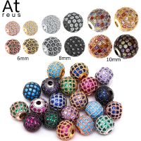 ┋ 1pcs 6/8/10mm Colorful Cubic Zirconia Spacer Round Bead Brass Micro Pave CZ Ball Bead for Jewelry Making Diy Gift Charm Bracelet