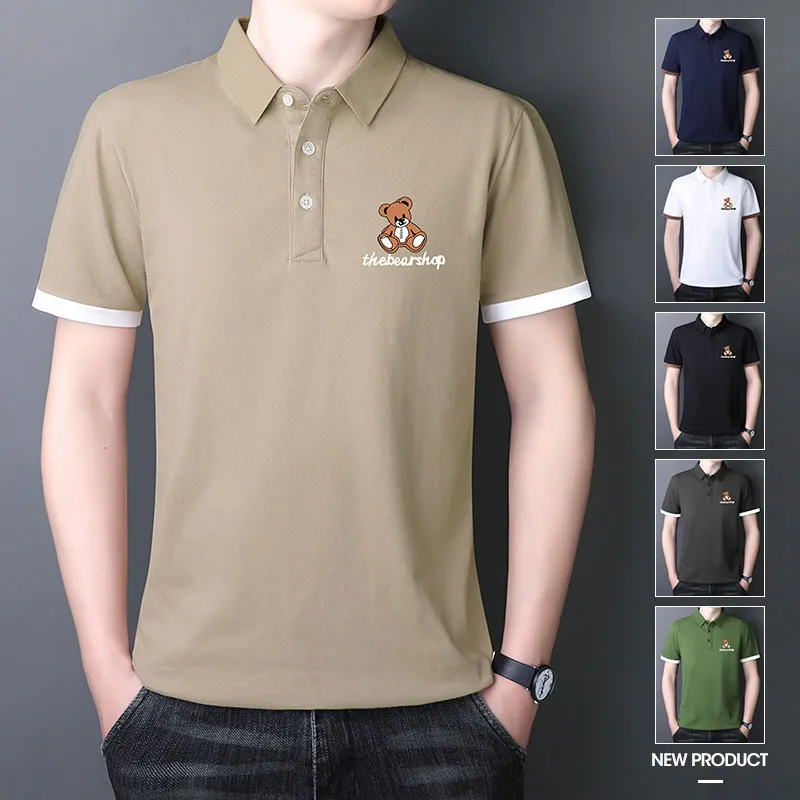  Summer Ice Silk Polo Shirt Men Short Sleeve Lapel