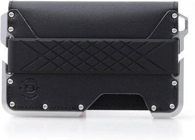 DANGO PRODUCTS Dango D01 Dapper EDC Wallet - Made in USA - Genuine Leather, CNC Alum, RFID Blocking Jet Black/Satin Silver (Bifold)