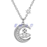 Vivienne Westwood คู่แบรนด์เต็มเพชร Zircon Moon Saturn สร้อยคอ Ins หรูหรา Niche Pendant