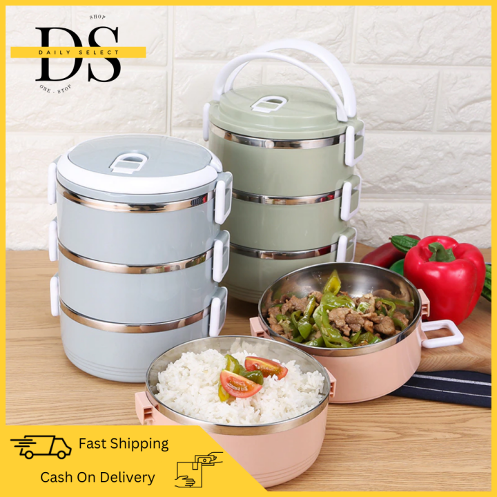 Daily Select 2 layers / 3 layers Stainless Steel Bento Lunch Box Pink ...