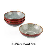 Starry Red 4812-Piece 550ML Large Cereal Bowls Vintage Look Ceramic Kiln Change Glaze SoupFruitNoodleRamen Bowl