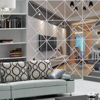 4Pcs 3D Square Wall Mirror สติกเกอร์อะคริลิค Self-Adhesive DIY Simple Decal สำหรับพื้นหลังทีวีห้องนั่งเล่น Art Modern Home Decor