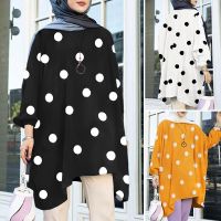 COD DSFERTRETRE ZANZEA Women Muslim Loose Long Sleeve Polka Dots Printed Irregular Hem Blouse