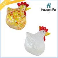 HOUSEWIFE SPACE 2PCS สีขาวและสี ไก่แก้วขนาดเล็ก กระจกสำหรับผู้หญิง Rooster Decor ฟิกเกอร์ ฟิกเกอร์สะสม บ้านในบ้าน