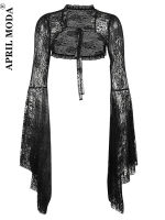 【CW】Women Black Lace Shrug Bolero Shlare Sleeve Cropped Jacket Shrug For Wedding Evening Prom Gothic Costumes Aesthetic Tops