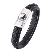 Chinese Style Tai Chi Ying Yang Bracelet Men Black Braided Leather Wristband Bracelet Male Punk Jewelry Magnetic Buckle SP0352