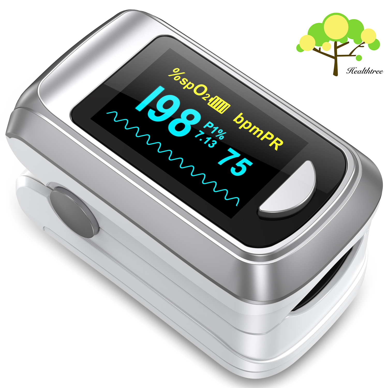 with OLED Screen Blood Oxygen Saturation Monitor Fingertip Pulse Oximeter Pulse Heart Rate and Fast Spo2 Reading Oxygen Meter with Plethysmograph and Perfusion Index 