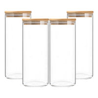 4Pcs 950ML Wood Lid Glass Airtight Canister kitchen Glass Jars Wood Lid Glass Jar Candy Jar Storage Bottles Food Jar 4 PCS